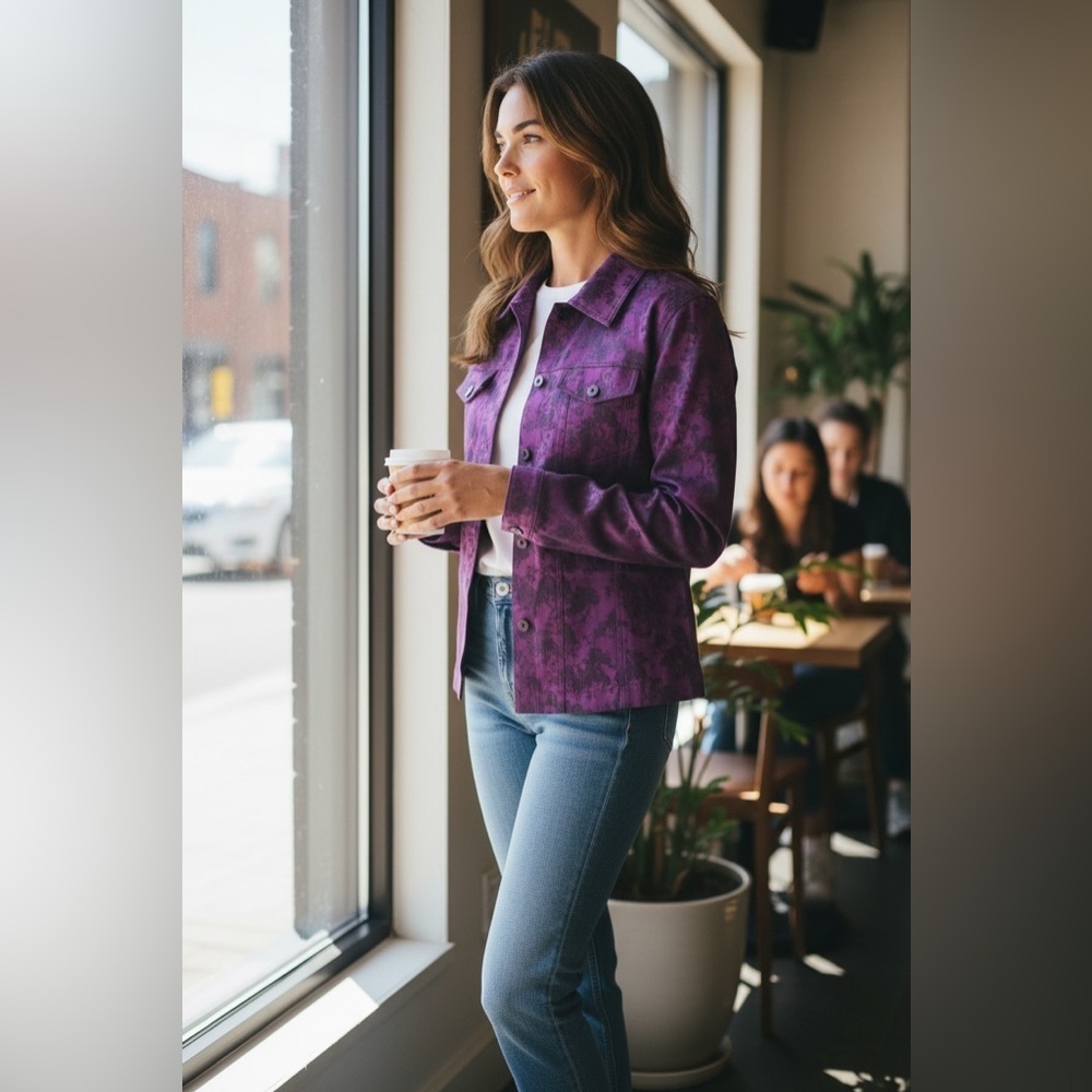 Susan Graver Deep Purple Jean Jacket - Picture 2 of 11